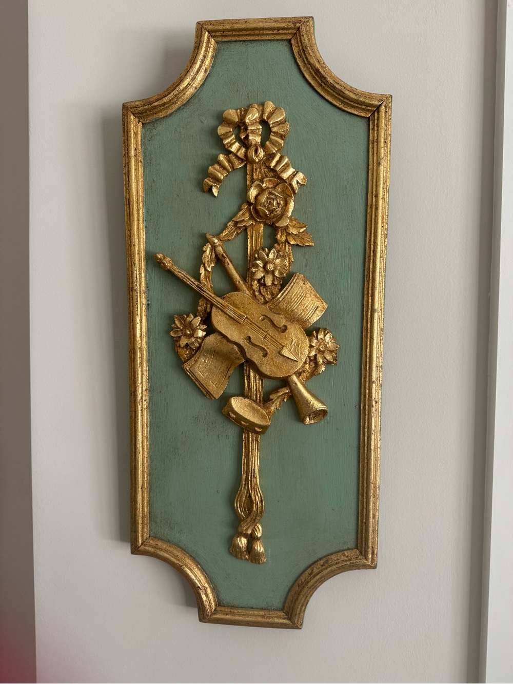 Gorgeous Gilded Wood Musical Wall Plaques Pair